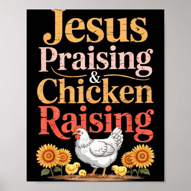 Poster Jesus Praising &amp; Chicken Raising Funny Faith F (Devant)