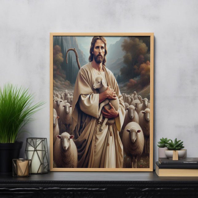 Poster Jésus protège son mouton bien-aimé (Créateur téléchargé)