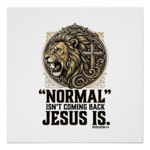 Poster Jésus Revient Croix Lion Chemise Chrétienne