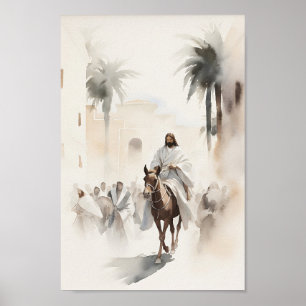 Poster Jesus Riding in Jerusalem Watercolor Art Imprimer