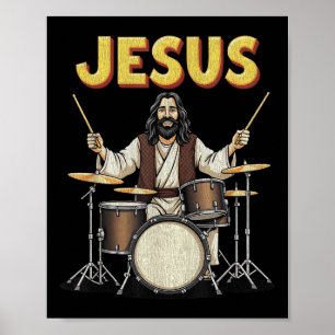 Poster Jesus Rocks Musique Drôle Christian Drummer Design