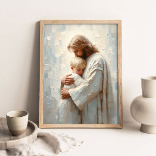 Poster Jésus serrant un garçon dans ses bras, Art chrétie