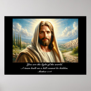 Poster Jésus souriant sous un ciel céleste