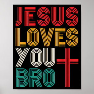 Poster  Jésus t'aime frère foi chrétienne typographie rét