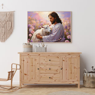 Poster Jésus tenant l'agneau perdu Art chrétien