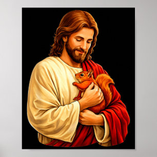 Poster Jésus tenant un écureuil chrétien 