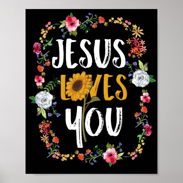 Poster Jésus Vous Aime Avec Frame Fleur Ronde Christian (Devant)