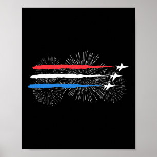 Poster Jets De Combat Rouge Blanc Et Bleu Avec Fireworks