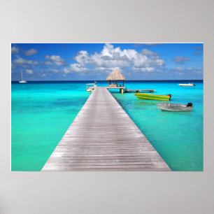 Poster Jetty avec des bateaux dans un lagon tropical