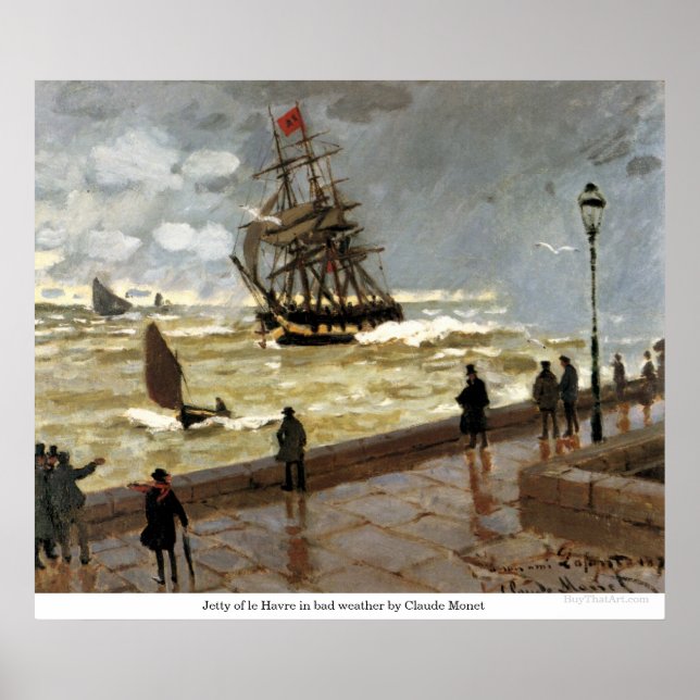 Poster Jetty du Havre par mauvais temps par Claude Monet (Devant)