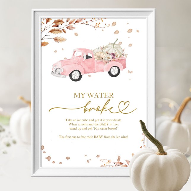 Poster Jeu Baby Shower Automne Citrouille Mon Eau Est Cas (Créateur téléchargé)