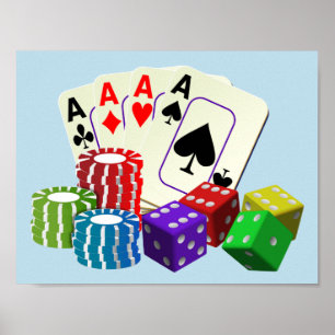 Poster Jeu Casino Dice, Puces de poker, jouer aux cartes