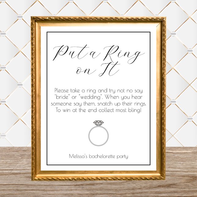 Poster Jeu d'anneau Bachelorette Party Élégant minimalist (ring game bachelorette party ring game bridal shower elegant minimalist black and white)