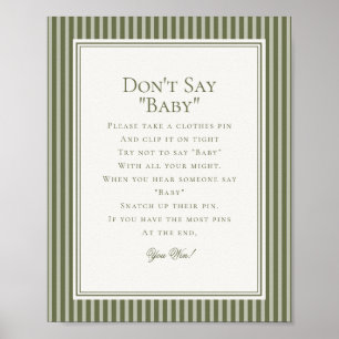 Poster Jeu de Baby Shower à rayures vertes avec Martini à