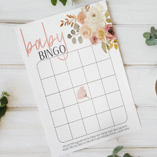 Poster Jeu de baby shower 'Bingo Bébé Fille Rose Floral D