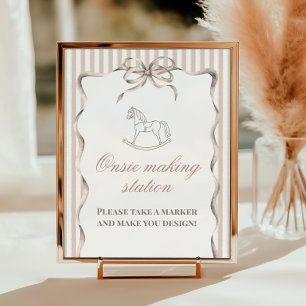 Poster Jeu de baby shower Cheval à bascule beige Vintage