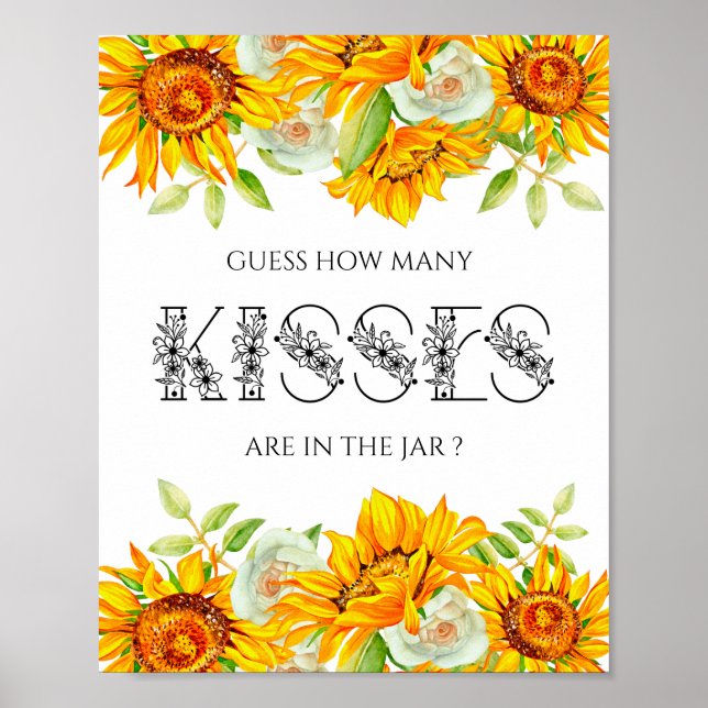 Poster Jeu de baby shower combien de baisers tournesol  (Devant)