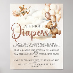 Poster Jeu de Baby Shower COUCHES POUR LA NUIT TARDIVE Ba