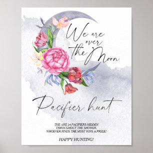 Poster Jeu de baby shower de chasse à la lune Fleurs de P