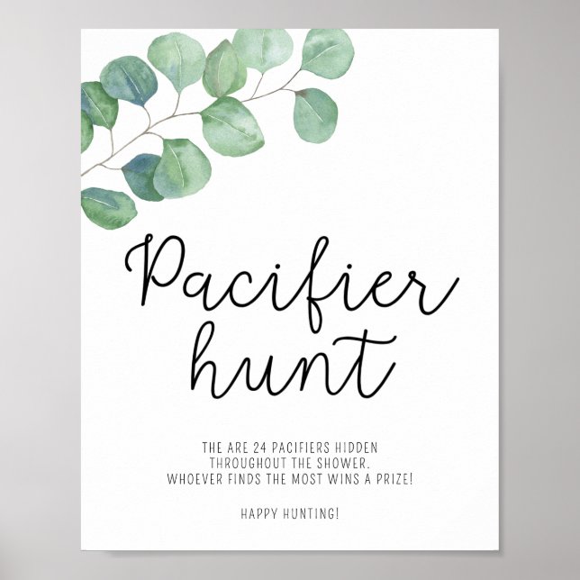 Poster Jeu de baby shower de chasse à la pacifiste (Devant)