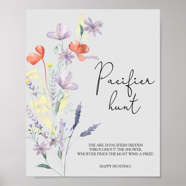 Poster Jeu de baby shower de chasse Fleur sauvage de Boho (Devant)