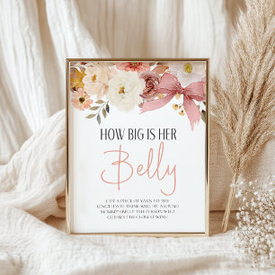 Poster Jeu de Baby Shower Fille Fleurs Douces Ventre Rond