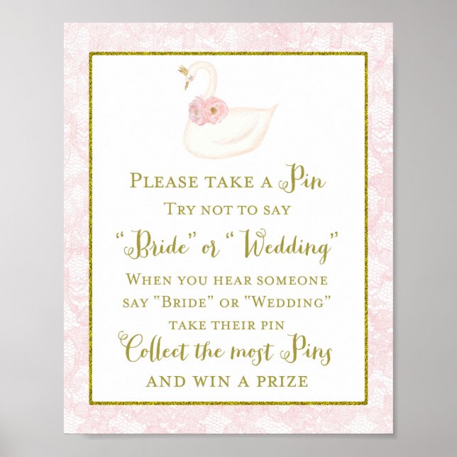 Poster Jeu de Baby Shower Imprimé Cygne Rose (Devant)