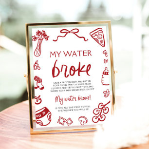 Poster Jeu de Baby Shower « Mon Eau a Cassé » Dessiné à l