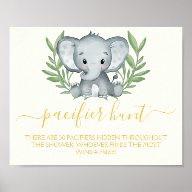 Poster Jeu de Baby shower neutre de chasse aux éléphants  (Devant)