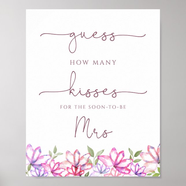 Poster Jeu de baisers de Baby Shower Fleurs de verdure ro (Devant)