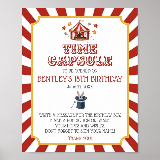 Poster jeu de capsules d'anniversaire du carnaval de cirq (Devant)