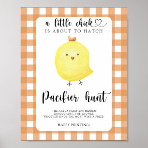 Poster Jeu de chasse à la sucette pour baby shower Coq