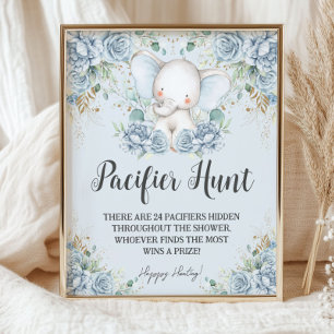 Poster Jeu de chasse à la tétine éléphant floral bleu béb