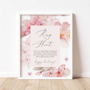 Poster Jeu de chasse à l'anneau floral rose blush pour en