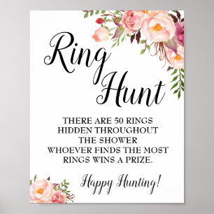 Poster Jeu de chasse à l'anneau mariage à fleurs rose dou
