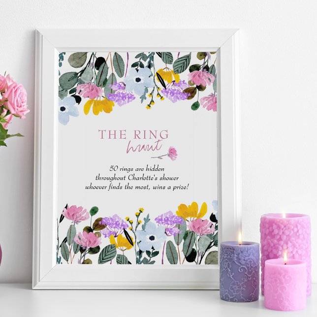 Poster Jeu de chasse à l'anneau pour douche de mariée dan (Ring Hunt game sign from Wildflower Lawn Collection. Order printed or digital download.
)