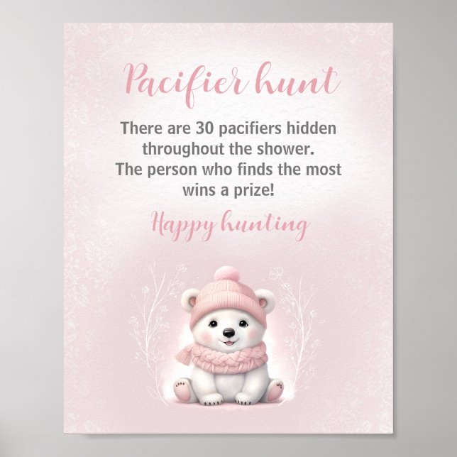 Poster Jeu de chasse à l'ours rose Baby shower Pacifique (Devant)