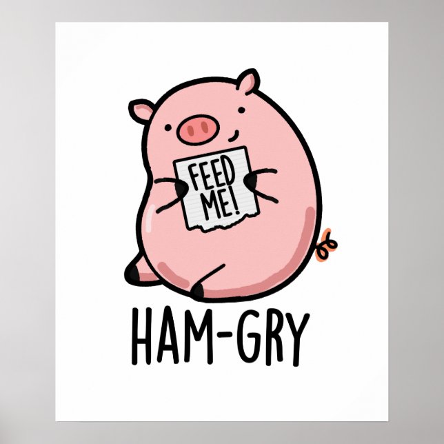 Poster Jeu de cochon animal amusant qui a faim de jambon (Devant)