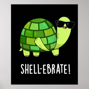Poster Jeu de coquille Funny Tortoise Animal Pun Dark BG