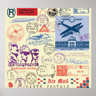 Poster Jeu de décors de tampon de document vintage