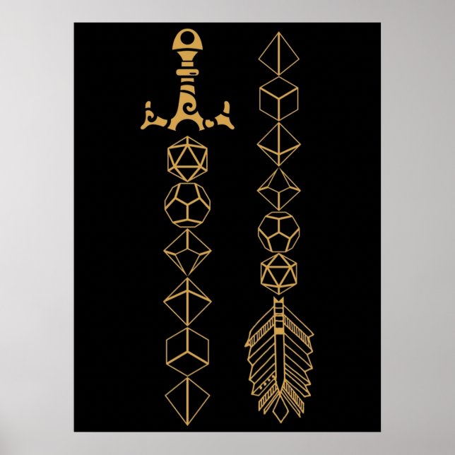 Poster Jeu de dés Polyèdre épée et tablette Flèche RPG G (Devant)