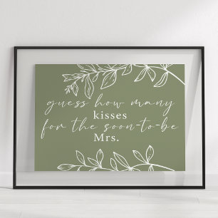 Poster Jeu de devinette de bisous aux fleurs bohèmes vert