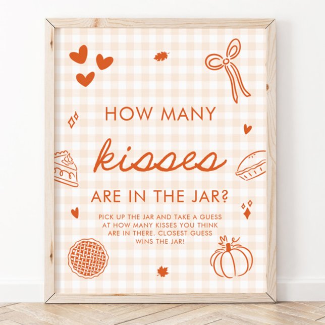 Poster Jeu de devinette de bisous Fall Gingham Cutie Pie (Fall Gingham Cutie Pie Guess How Many Kisses Game Sign)