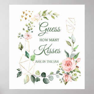 Poster Jeu de devinette de bisous floraux roses et verdur