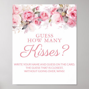 Poster Jeu de devinette de bisous pour Baby Shower Rose P