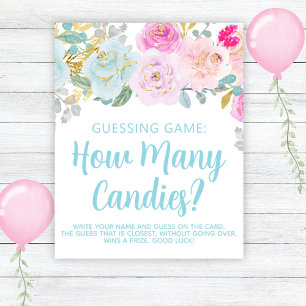 Poster Jeu de devinette pour Baby Shower garçon Fleurs Bl
