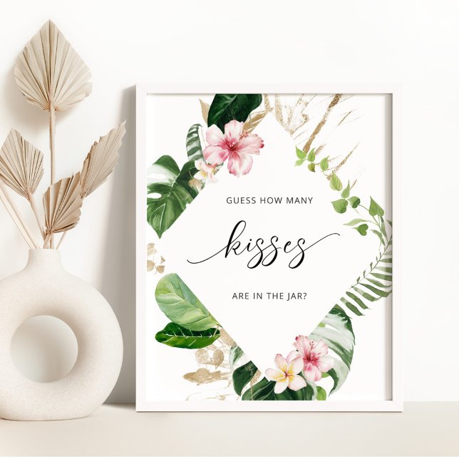 Poster Jeu de douche nuptiale combien de baisers tropicau (Créateur téléchargé)