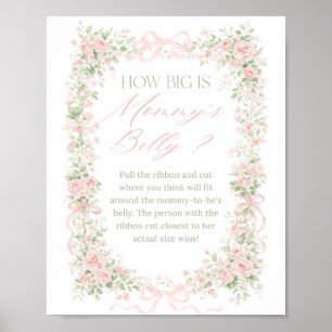 Poster Jeu de futur maman bébé fille en fleurs à noeud fl