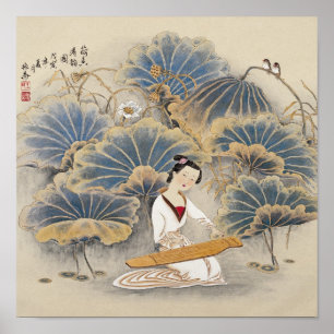 Poster Jeu de la musique par l'étang de Lotus