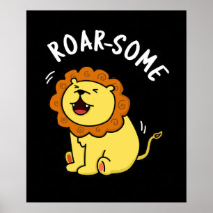 Poster Jeu de Lion grinçant rôti rond gris foncé